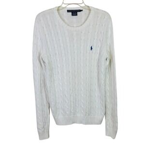 Polo Ralph Lauren Women XL 100% Cotton Cable Knit Crew Neck Sweater Ivory/Cream